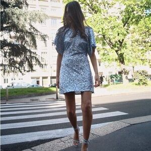 Zara Light Blue Sequin Mini Dress with Dramatic Back
